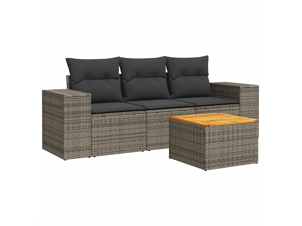 4-tlg. Garten-Sofagarnitur,Gartenmöbel-Set mit Kissen Grau Poly Rattan -gkd505260