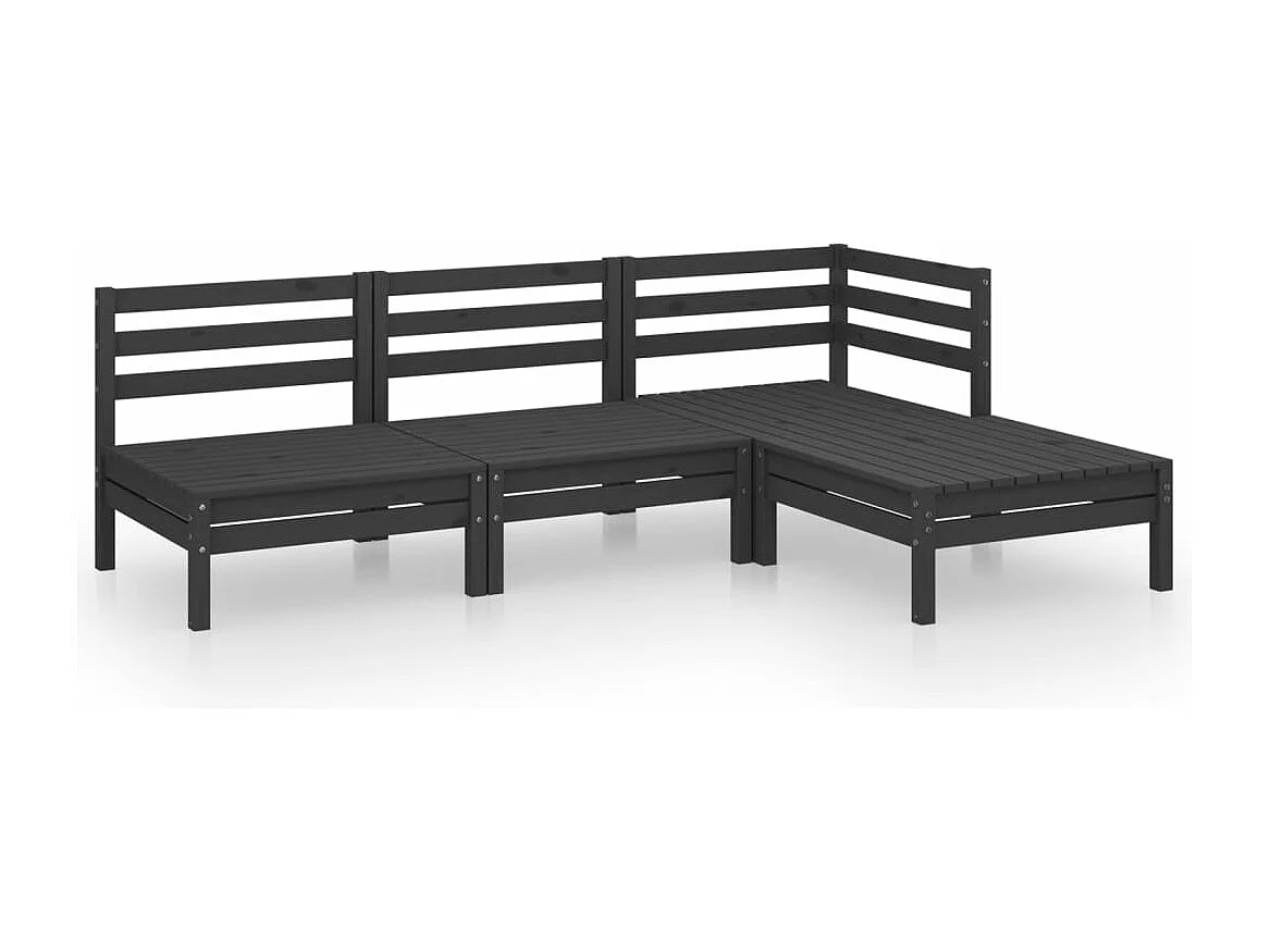 4 pzas Salón de jardín madera de pino maciza negro ES81541