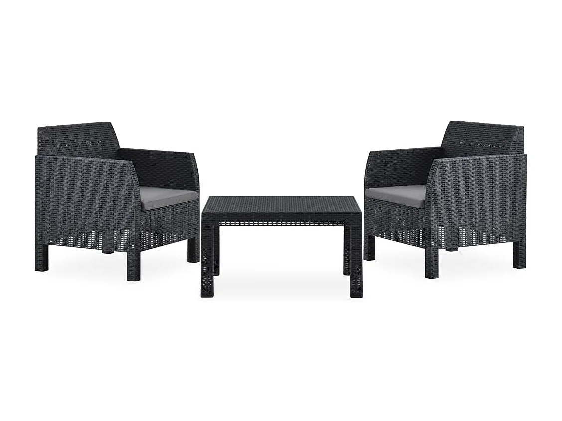 Salon de jardin 3 pcs avec coussins PP Rotin Anthracite BE84390