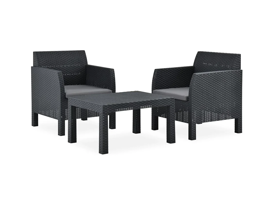 3-tlg. Garten-Sitzgruppe: Sofa + Tisch | Garten-Lounge-Set mit Kissen PP Rattan Anthrazit -GKD704671