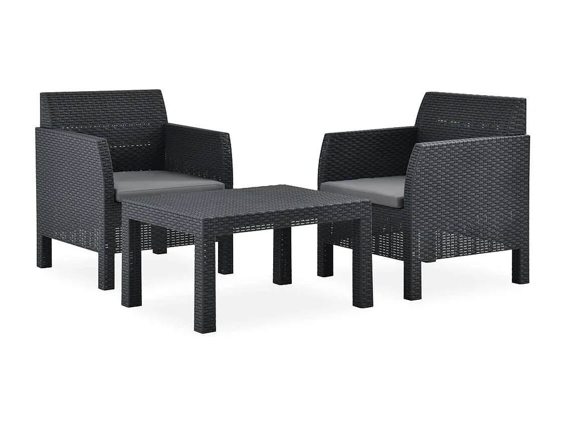 3 pcs conjunto lounge jardim com almofadões vime PP antracite PT93769