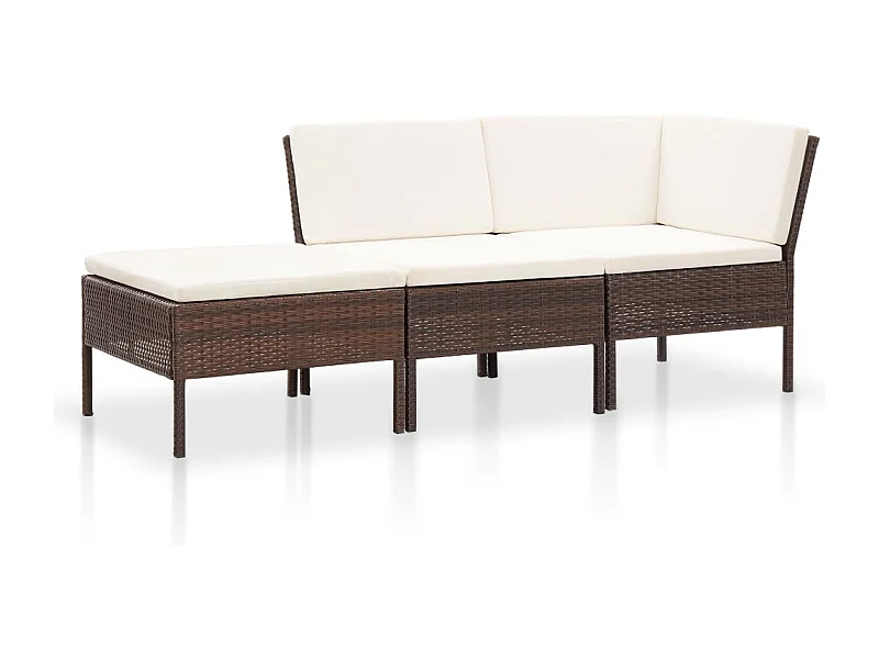 3-tlg. Garten-Sitzgruppe | Garten-Lounge-Set mit Auflagen Poly Rattan Braun -GKD472109