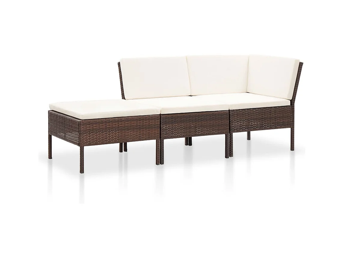 Salon de jardin 3 pcs avec coussins Résine tressée Marron BE17320