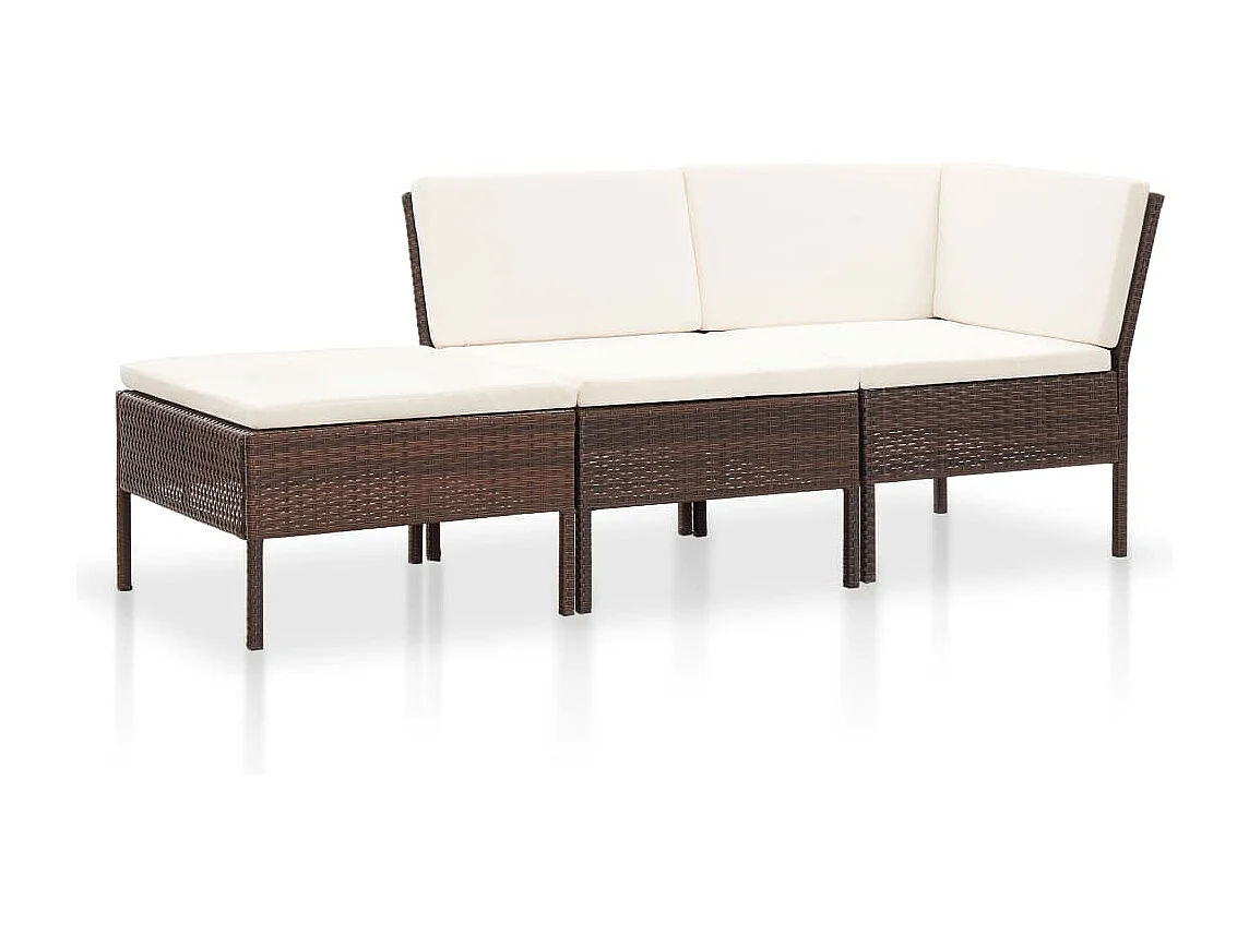 Salon de jardin 3 pcs avec coussins Résine tressée Marron BE17320