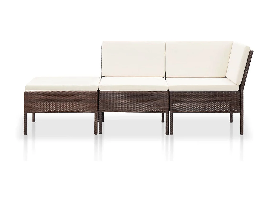 Salon de jardin 3 pcs avec coussins Résine tressée Marron BE17320