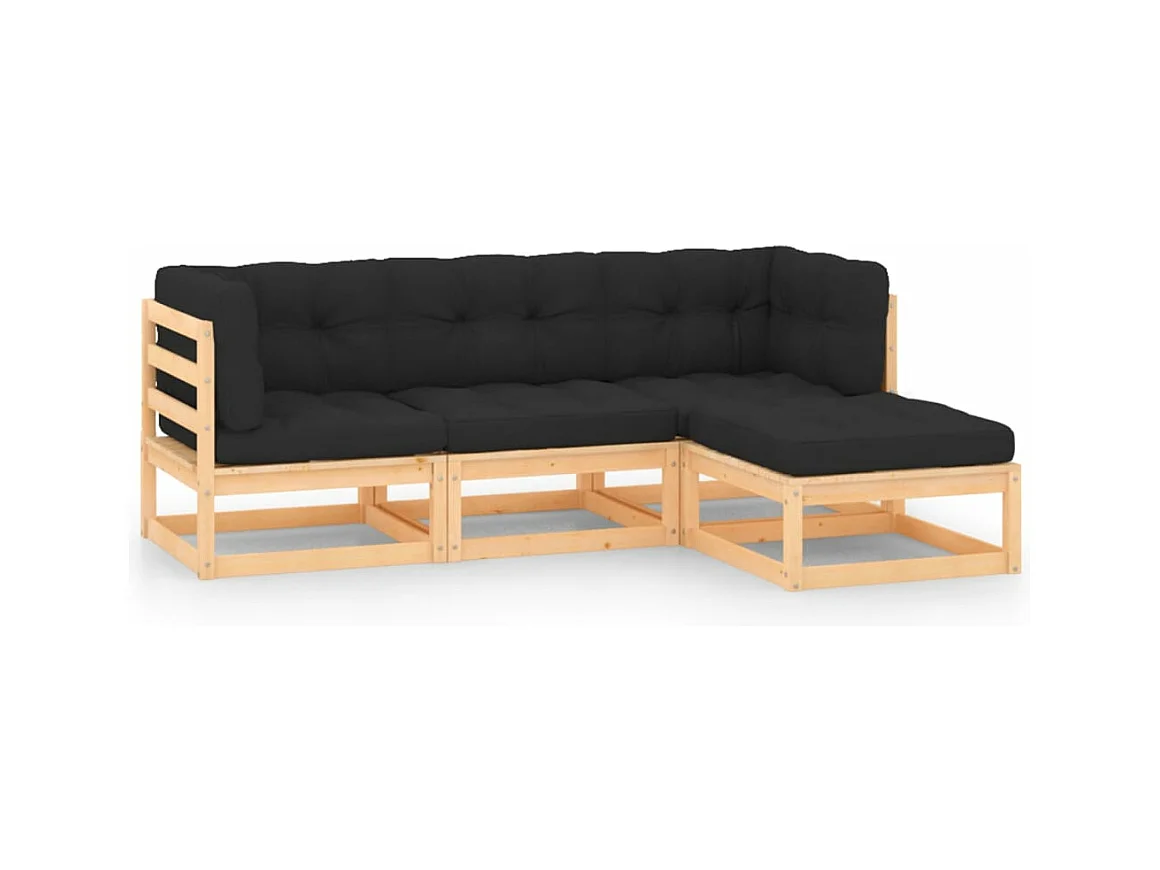 Salon de jardin 4 pcs avec coussins Bois de pin massif BE89908