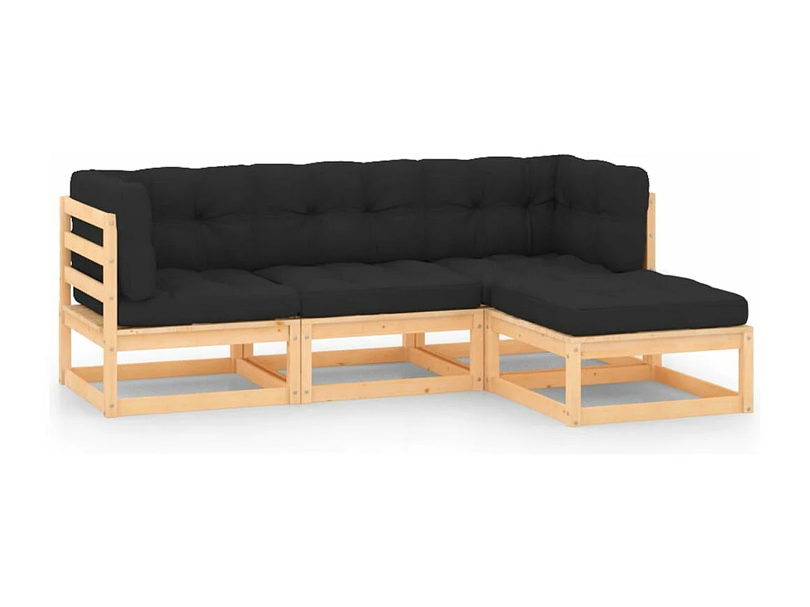 Salon de jardin 4 pcs avec coussins Bois de pin massif BE89908