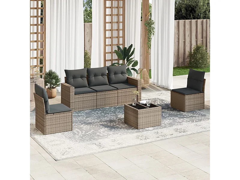 6-tlg. Garten-Sofagarnitur,Gartenmöbel-Set mit Kissen Grau Poly Rattan -gkd117728