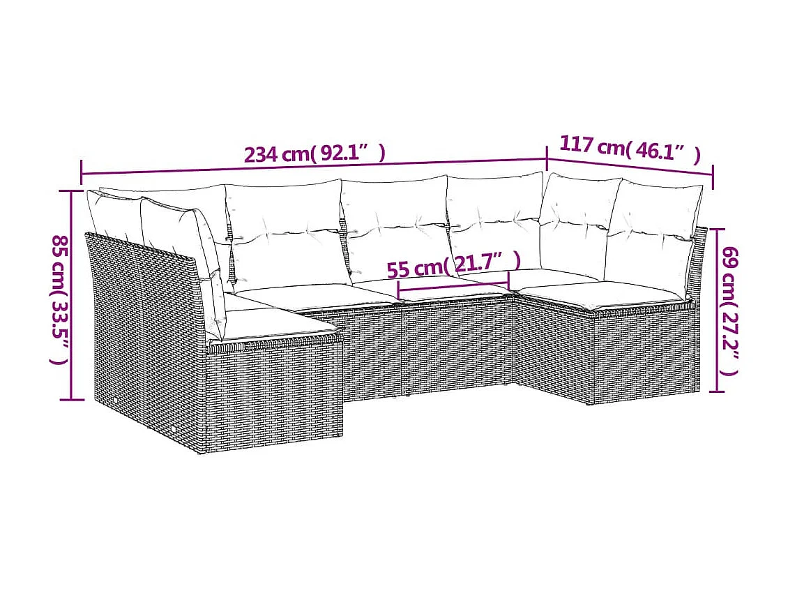 6-tlg. Garten-Sofagarnitur,Gartenmöbel-Set mit Kissen Beige Poly Rattan -gkd519436