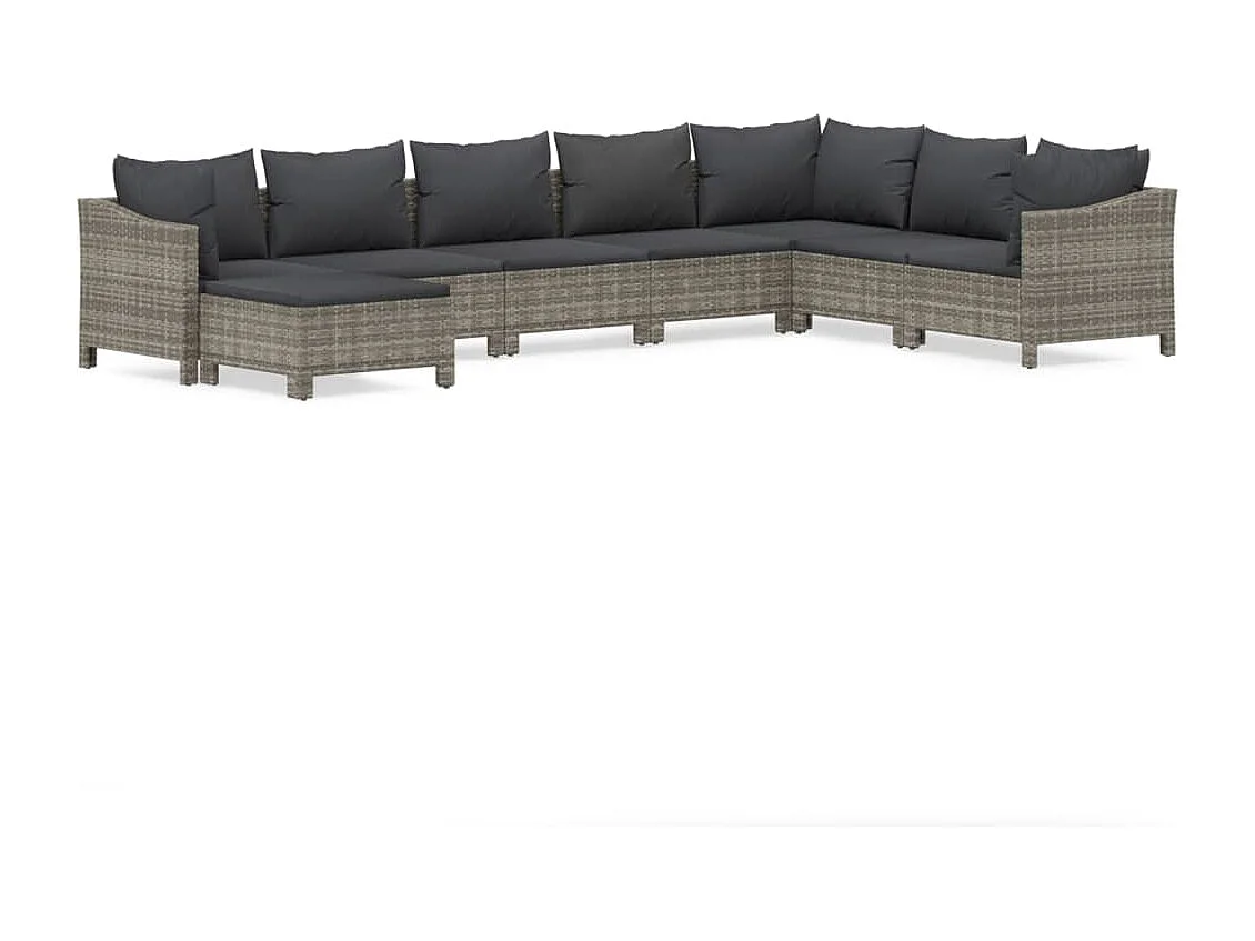 8-tlg. Garten-Sitzgruppe: Sofa + Tisch | Garten-Lounge-Set mit Kissen Grau Poly Rattan -GKD132221