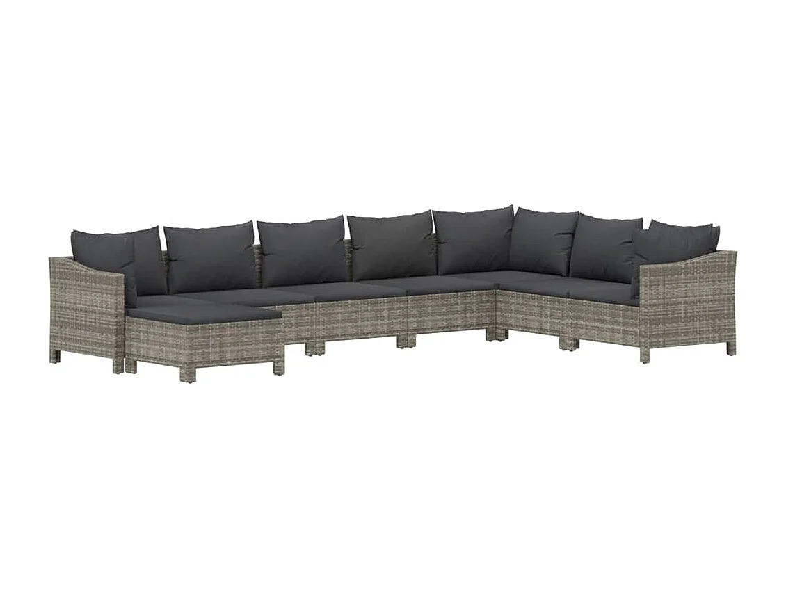 8-tlg. Garten-Sitzgruppe: Sofa + Tisch | Garten-Lounge-Set mit Kissen Grau Poly Rattan -GKD132221