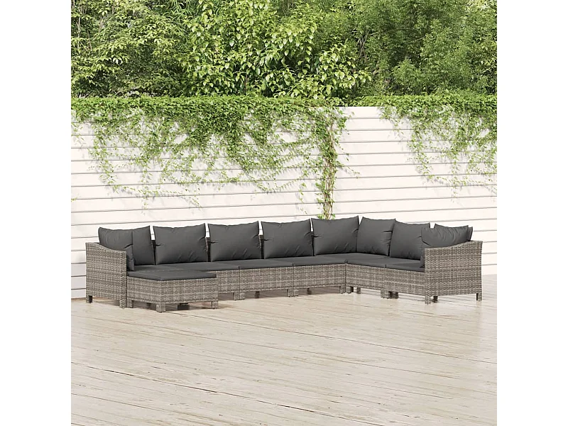 8-tlg. Garten-Sitzgruppe: Sofa + Tisch | Garten-Lounge-Set mit Kissen Grau Poly Rattan -GKD132221