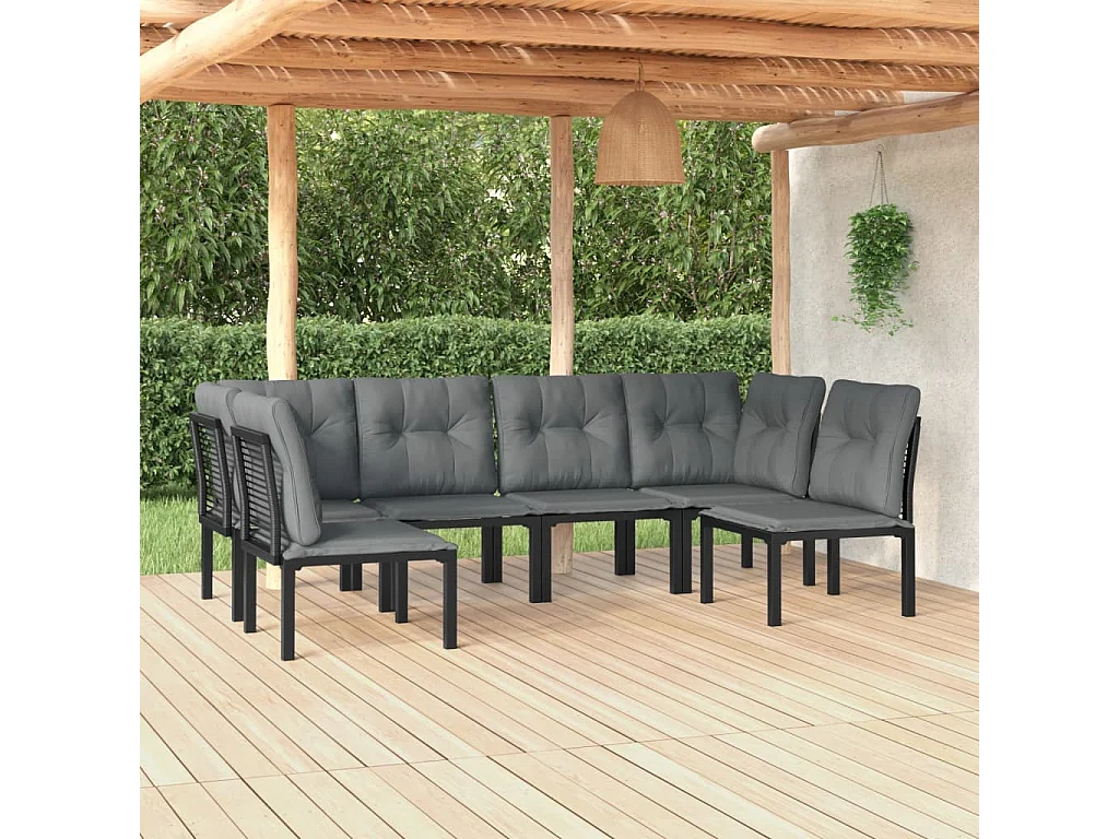 6 pcs conjunto lounge de jardim vime PE preto e cinzento PT75788