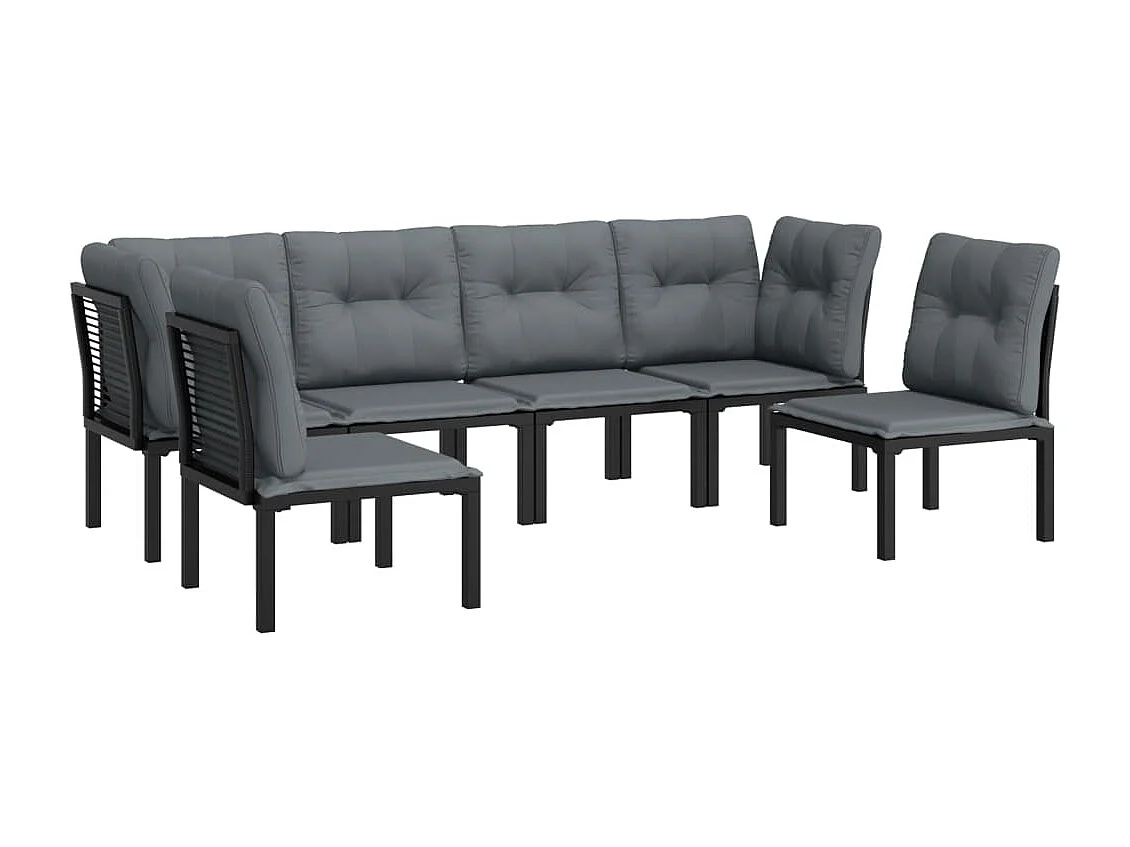 6 pcs conjunto lounge de jardim vime PE preto e cinzento PT75788