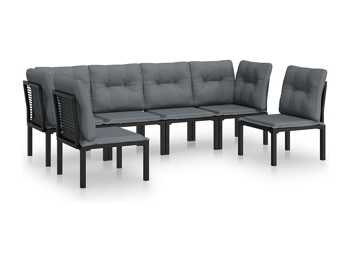 6-tlg. Garten-Sitzgruppe: Sofa + Tisch | Garten-Lounge-Set Schwarz und Grau Poly Rattan -GKD429614