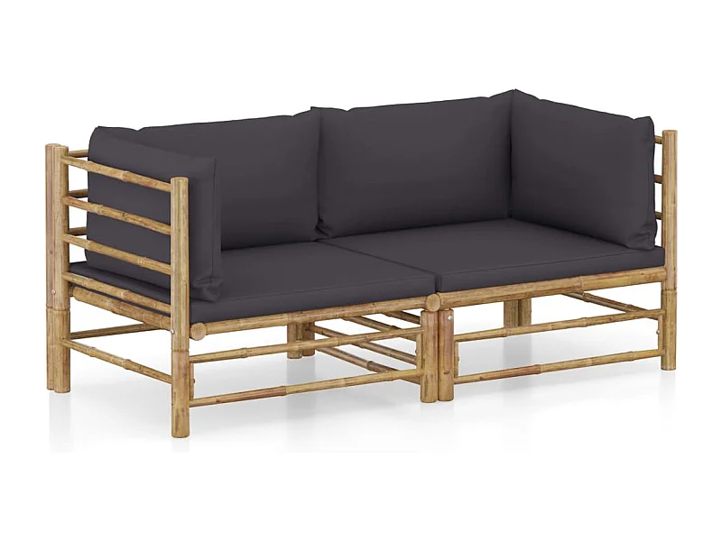 Salon de jardin 2 pcs avec coussins gris foncé Bambou BE44660
