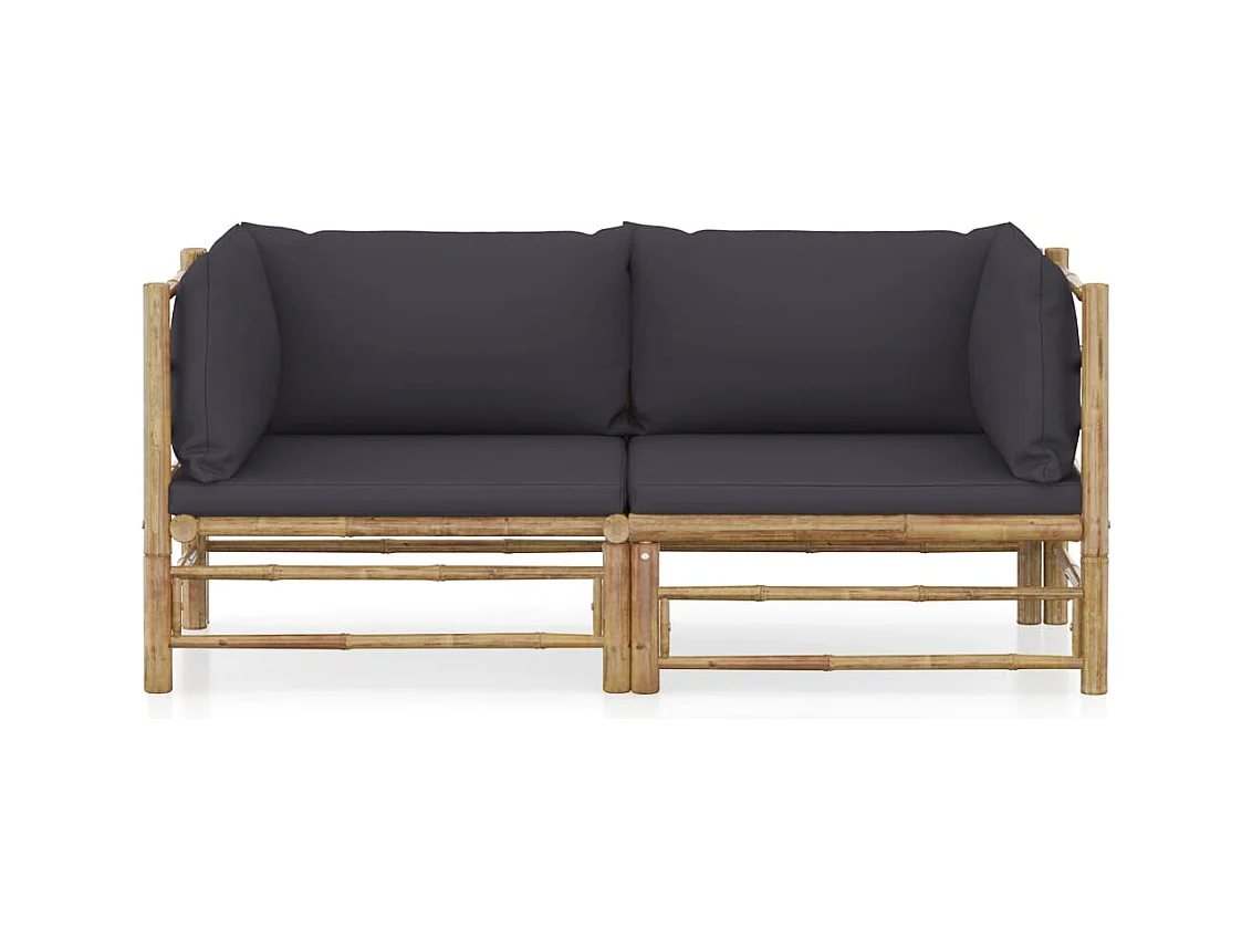 2-tlg. Garten-Sitzgruppe | Garten-Lounge-Set mit Dunkelgrauen Kissen Bambus -GKD519954