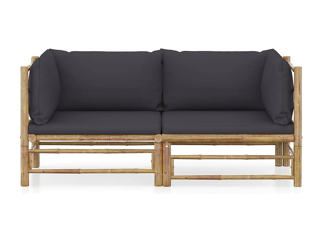 2 pzas Salón de jardín bambú y cojines gris oscuro ES65478