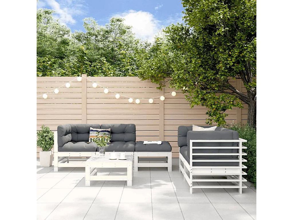 6 pzas Salón de jardín madera maciza pino blanco ES56597