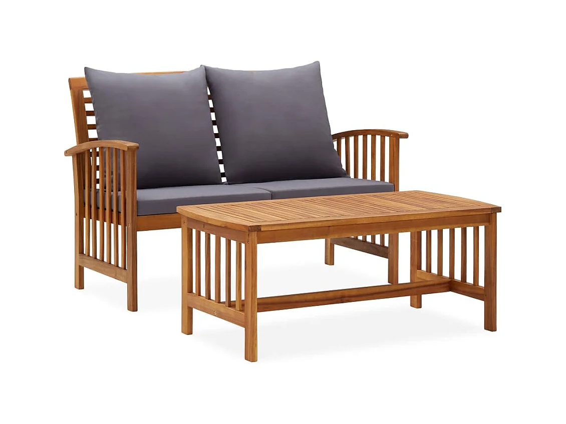 Salon de jardin 2 pcs avec coussins Bois d'acacia solide BE49690