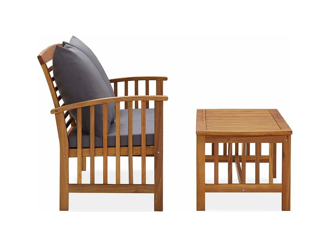 2-tlg. Garten-Sitzgruppe: Sofa + Tisch | Garten-Lounge-Set mit Kissen Massivholz Akazie -GKD563593
