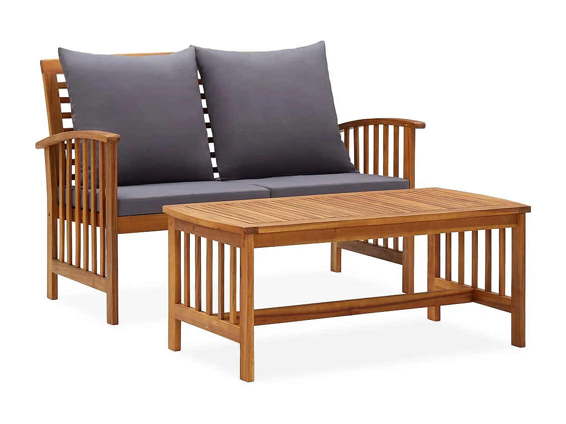 Salon de jardin 2 pcs avec coussins Bois d'acacia solide BE49690