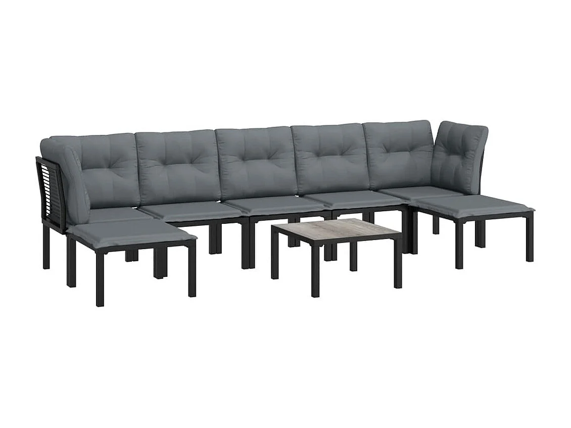 Salon de jardin 8 pcs noir et gris résine tressée BE12171