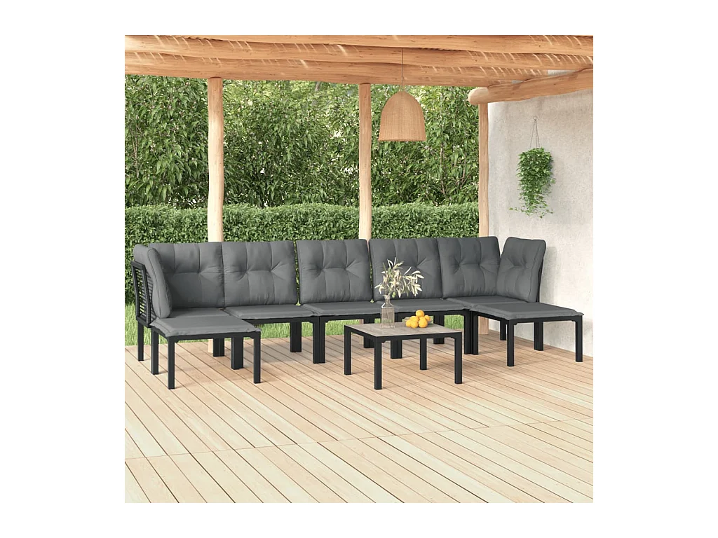 Salon de jardin 8 pcs noir et gris résine tressée BE12171