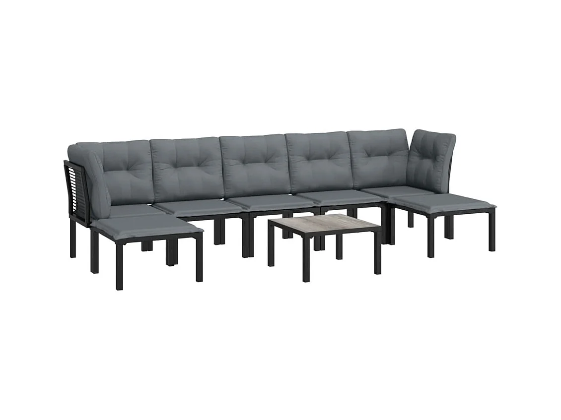 8-tlg. Garten-Sitzgruppe: Sofa + Tisch | Garten-Lounge-Set Schwarz und Grau Poly Rattan -GKD904418