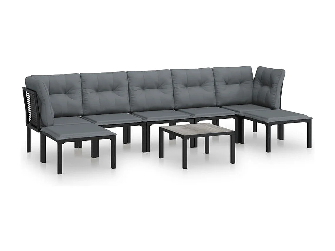 8 pcs conjunto lounge de jardim vime PE preto e cinzento PT94121