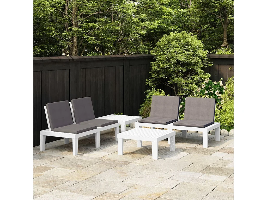 Salon de jardin 4 pcs avec coussins Plastique Blanc BE57295