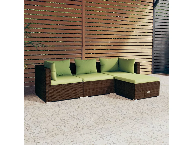 4-tlg. Garten-Sitzgruppe | Garten-Lounge-Set mit Auflagen Poly Rattan Braun -GKD886045