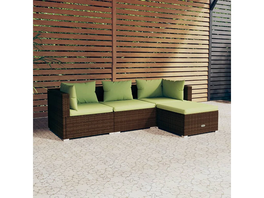 4-tlg. Garten-Sitzgruppe | Garten-Lounge-Set mit Auflagen Poly Rattan Braun -GKD886045