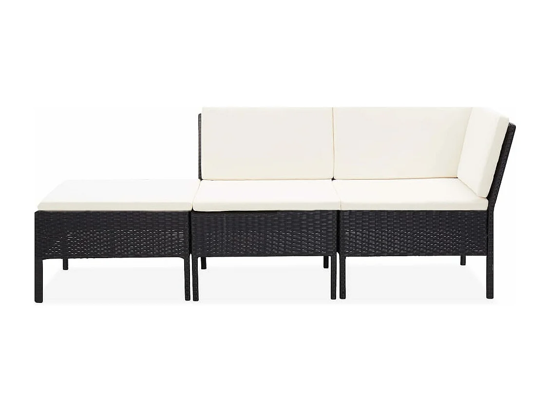 3-tlg. Garten-Sitzgruppe | Garten-Lounge-Set mit Auflagen Poly Rattan Schwarz -GKD228985