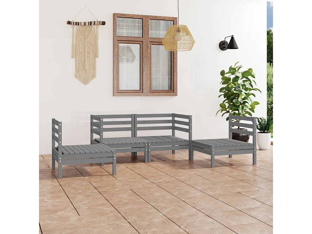 4-tlg. Garten-Sitzgruppe | Garten-Lounge-Set Grau Kiefer Massivholz -GKD219541