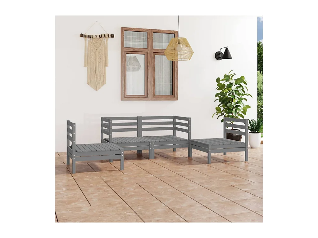 Salon de jardin 4 pcs Gris Bois de pin massif BE14726