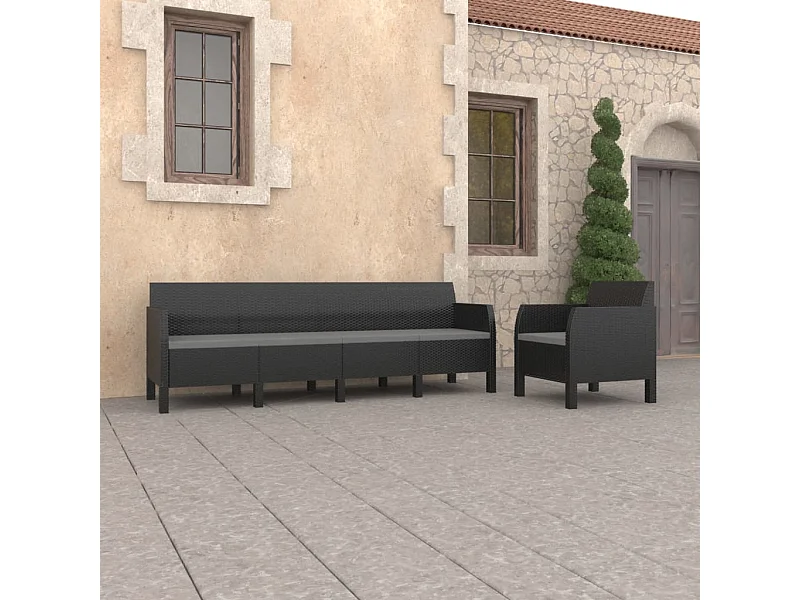 2 pcs conjunto lounge jardim com almofadões vime PP antracite PT97854