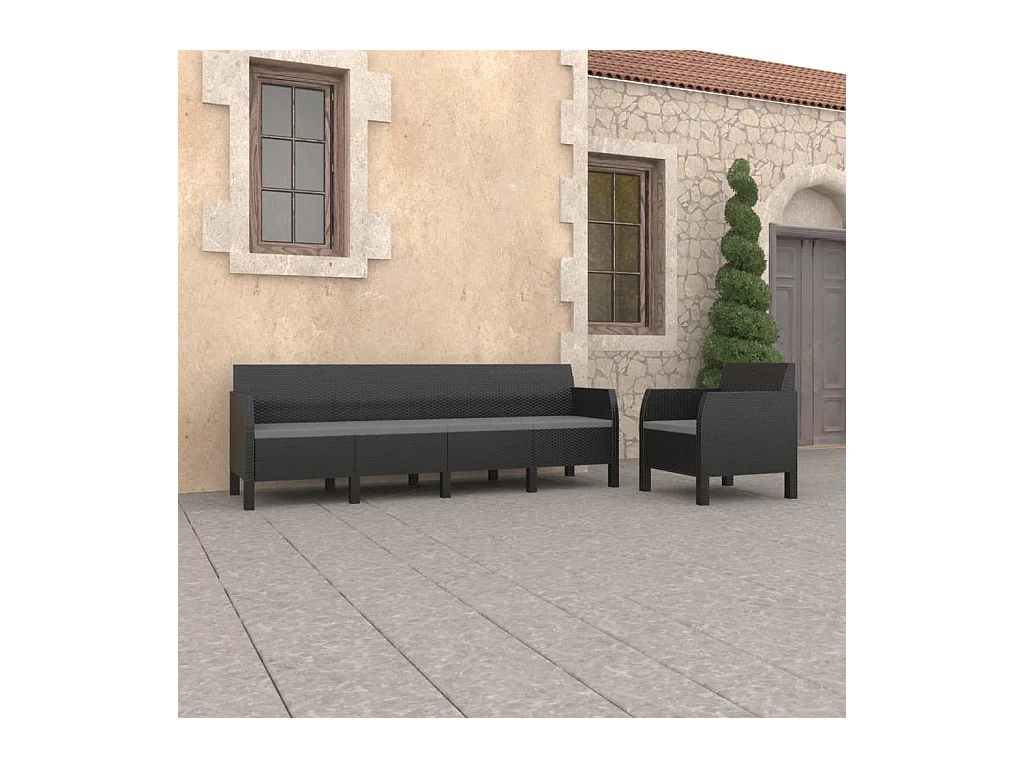 2 pcs conjunto lounge jardim com almofadões vime PP antracite PT97854