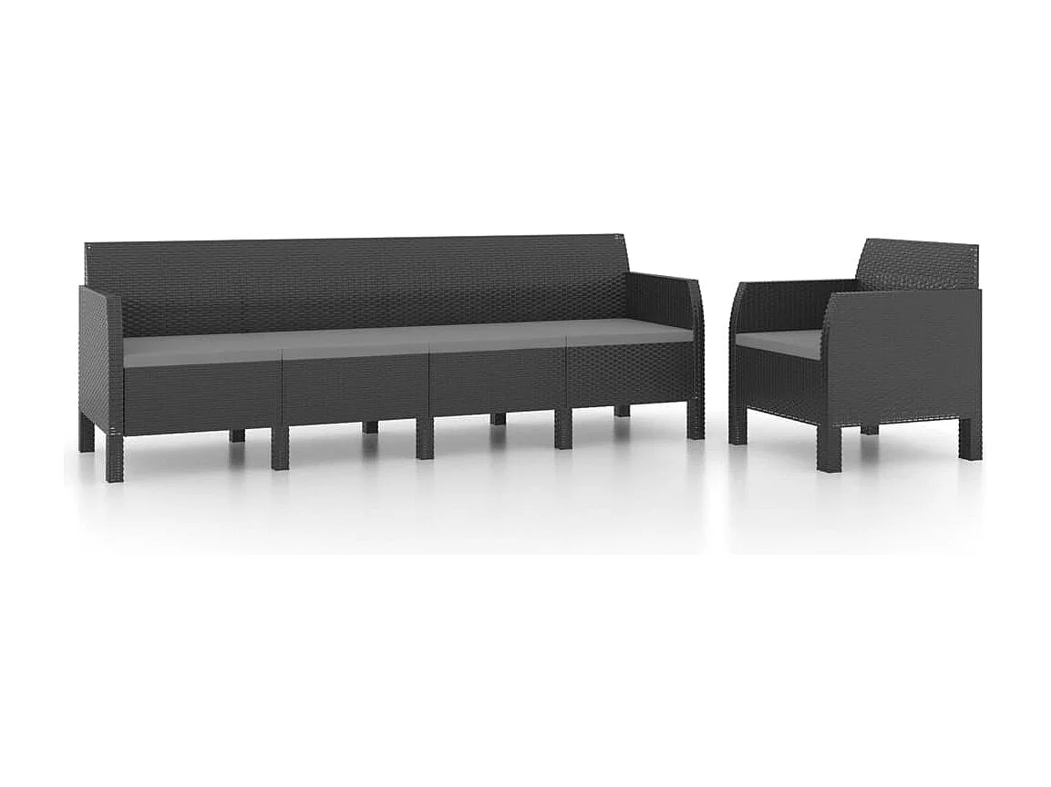 2 pcs conjunto lounge jardim com almofadões vime PP antracite PT97854