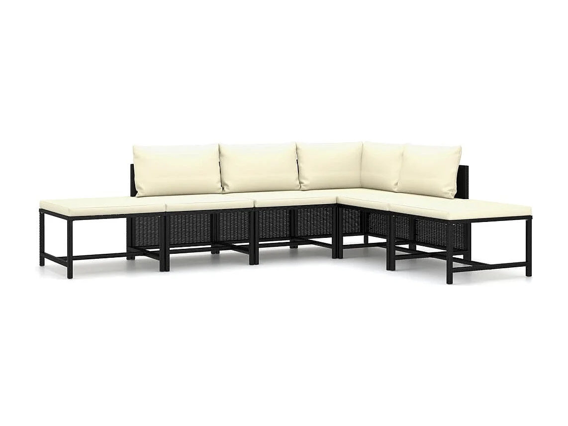 Salon de jardin 6 pcs avec coussins Résine tressée Noir BE35967