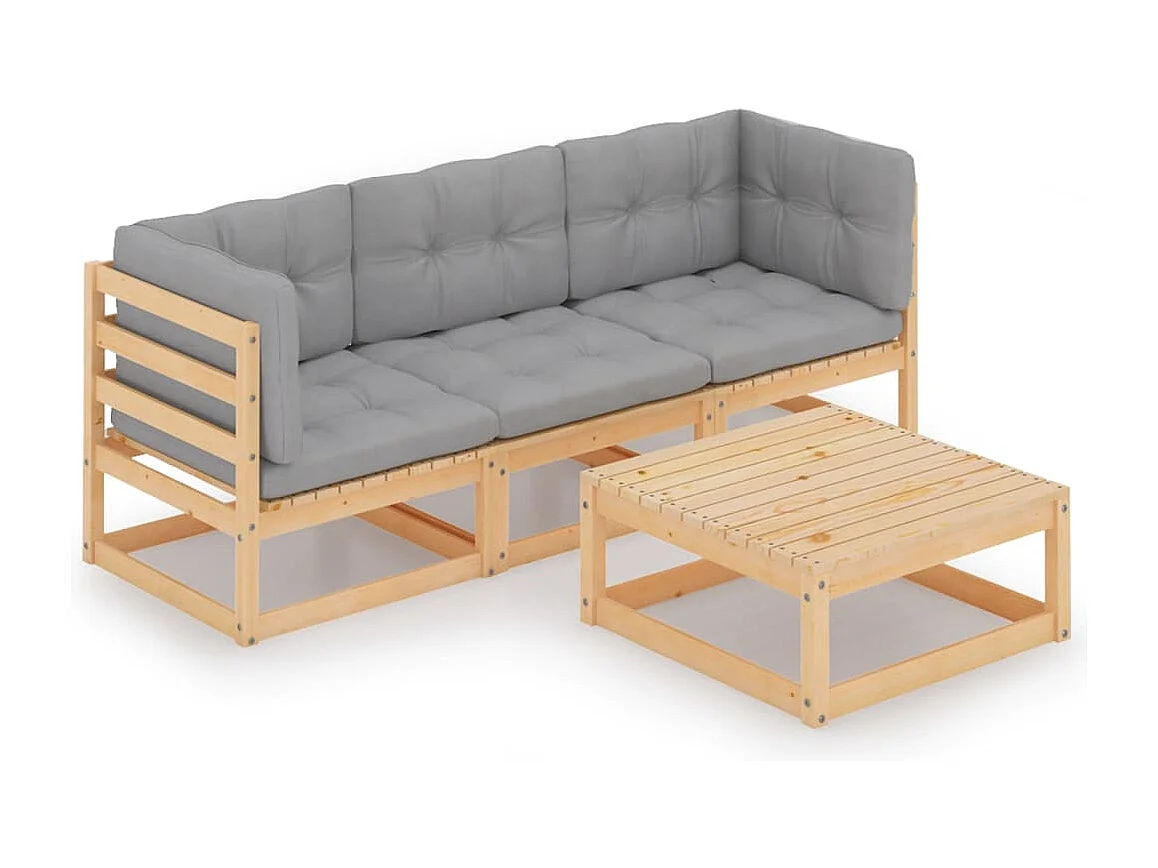 Salon de jardin 4 pcs avec coussins Bois de pin massif BE86291