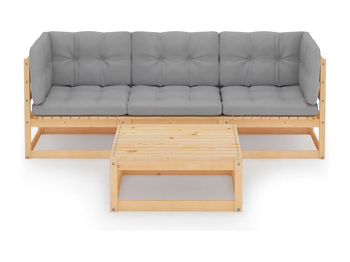 Salon de jardin 4 pcs avec coussins Bois de pin massif BE86291