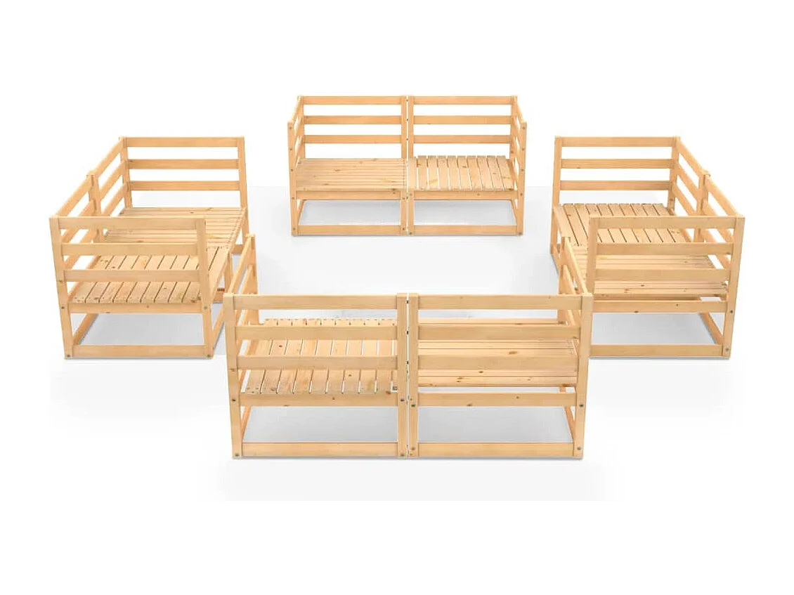 8 pzas Salón de jardín madera maciza de pino ES20894