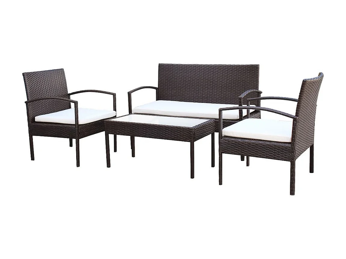 4-tlg. Garten-Sitzgruppe: Sofa + Tisch | Garten-Lounge-Set mit Auflagen Poly Rattan Braun -GKD861341