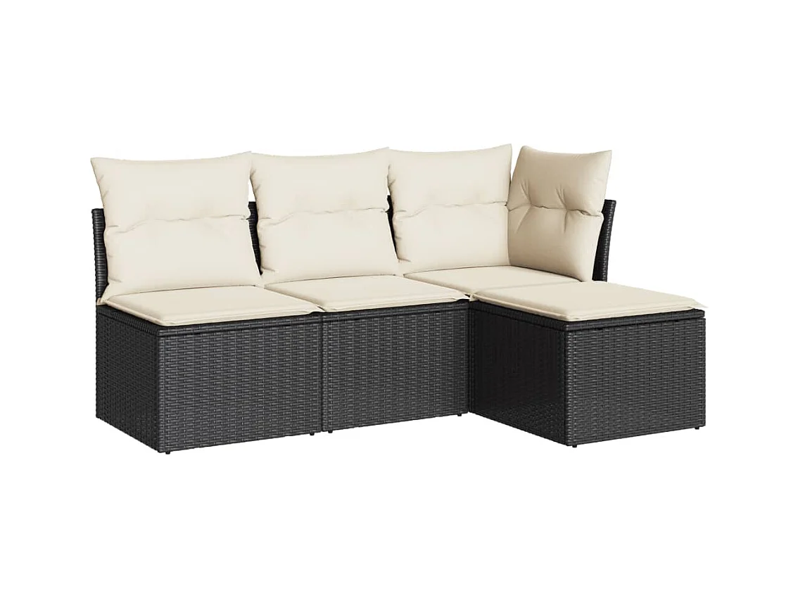 4-tlg. Garten-Sofagarnitur,Gartenmöbel-Set mit Kissen Schwarz Poly Rattan -gkd901000