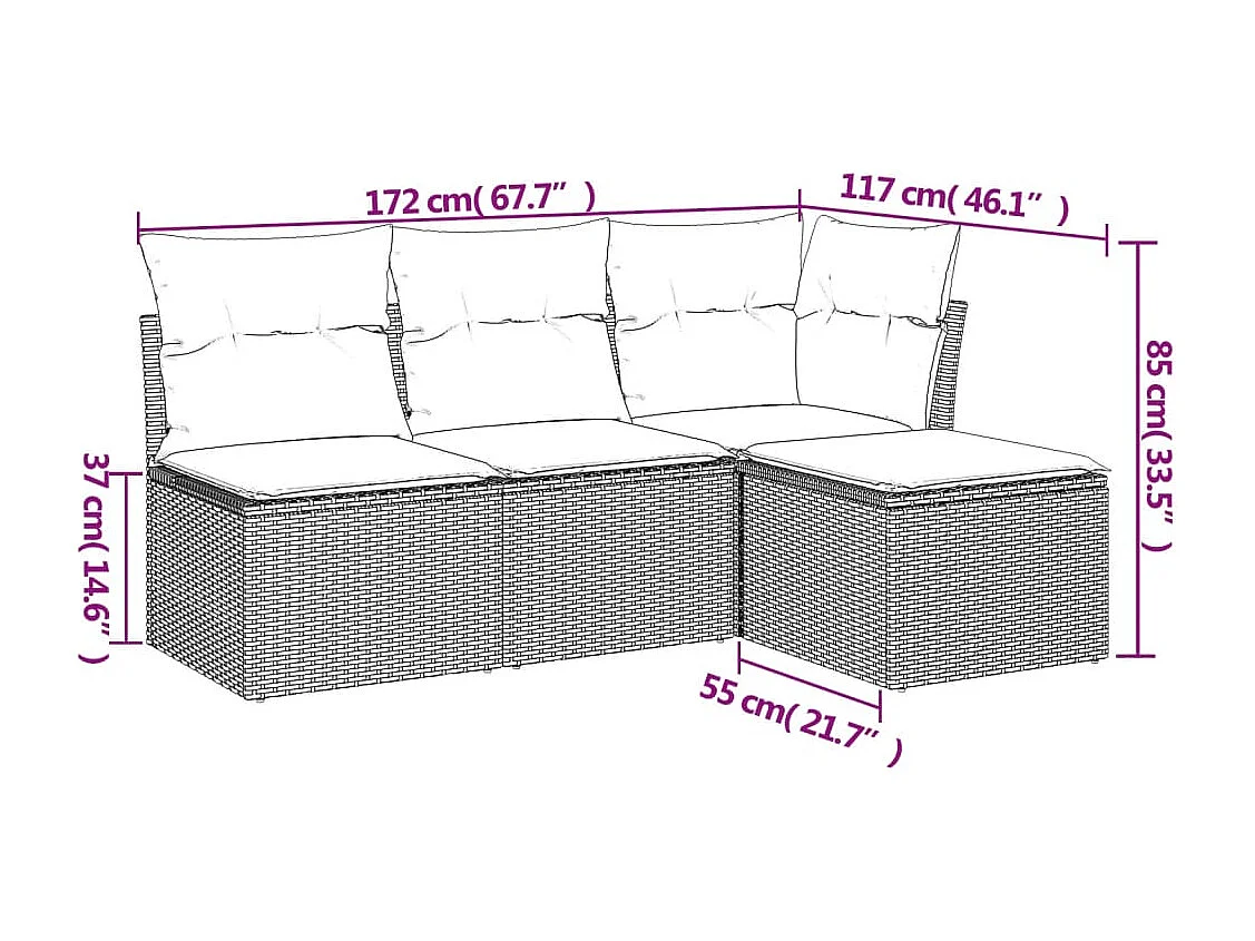 4-tlg. Garten-Sofagarnitur,Gartenmöbel-Set mit Kissen Schwarz Poly Rattan -gkd901000