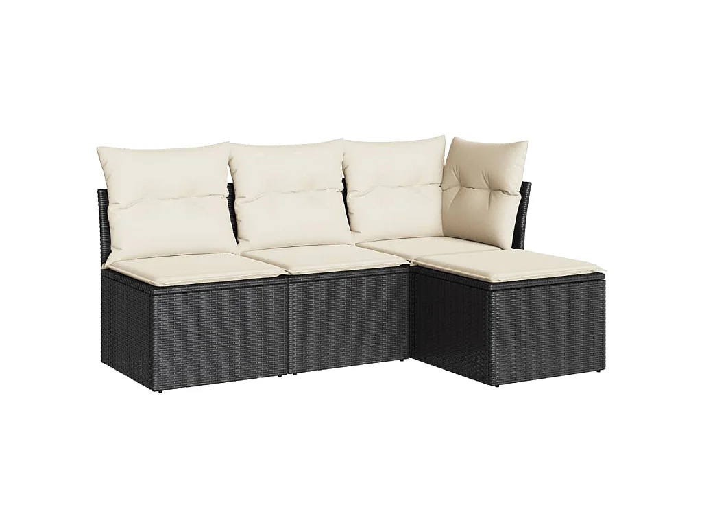 Salon de jardin 4 pcs avec coussins noir résine tressée BE94185
