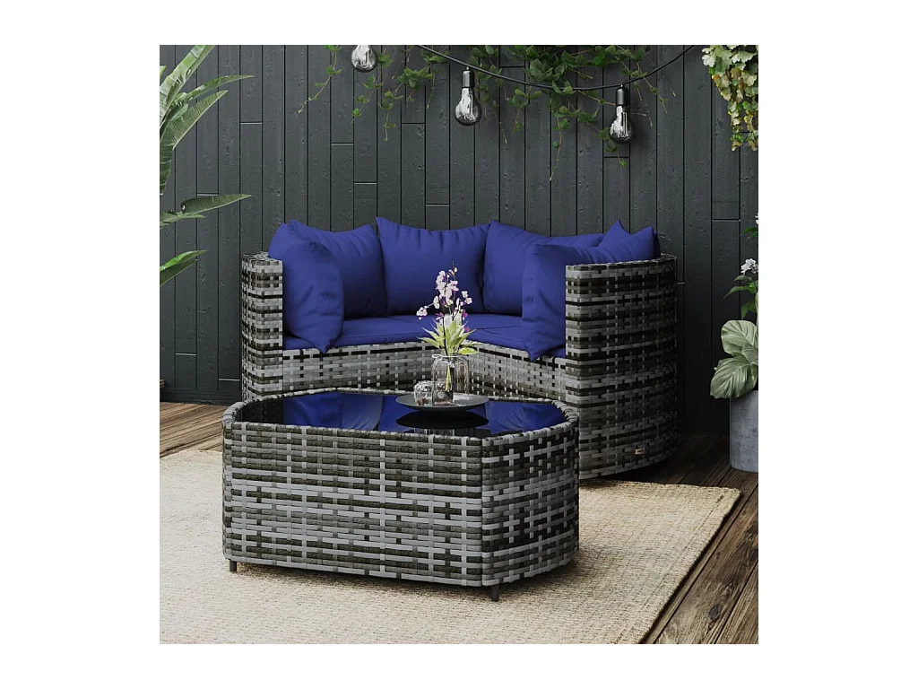 Salon de jardin 4 pcs avec coussins Gris Résine tressée BE13184