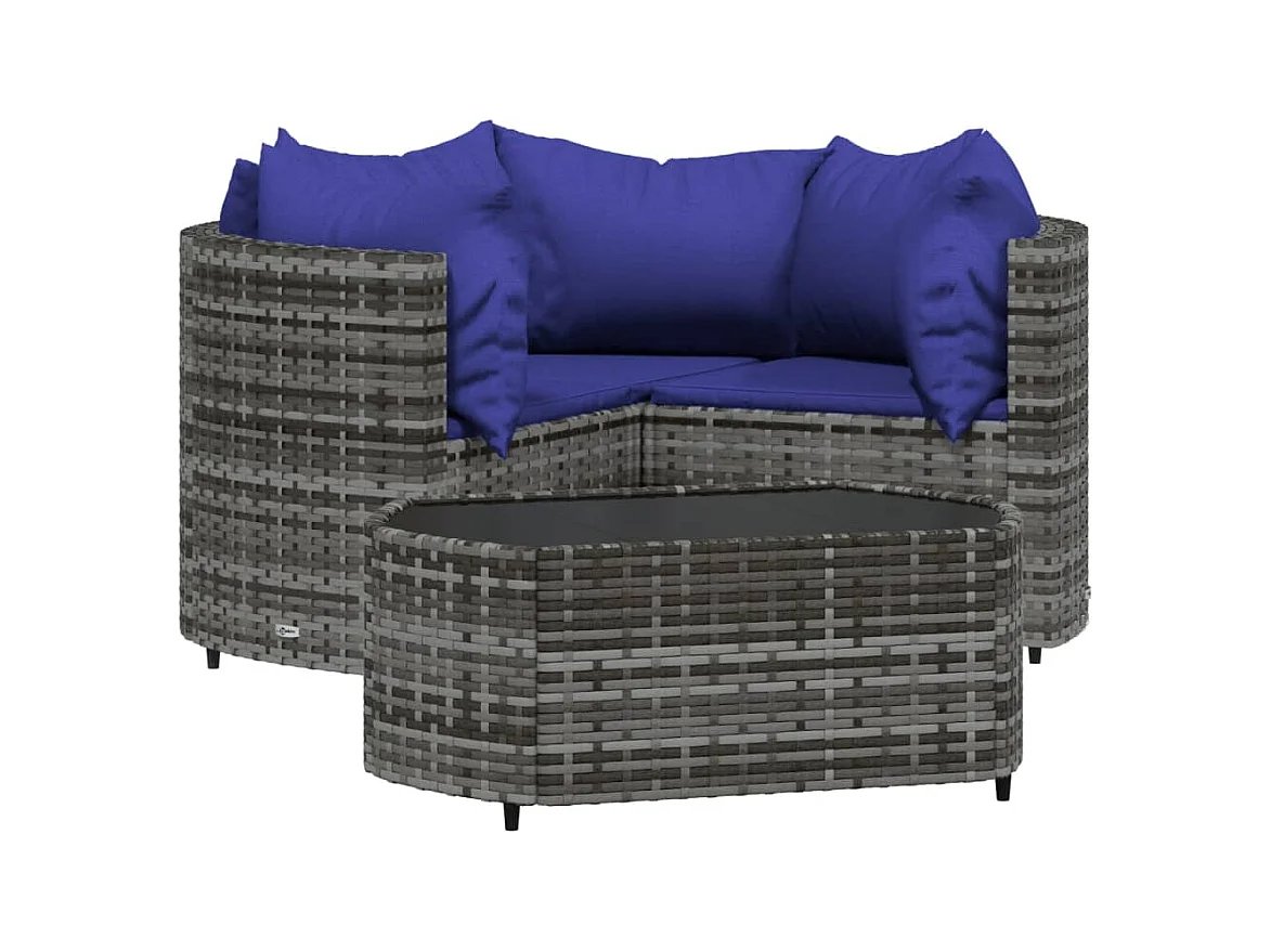 Salon de jardin 4 pcs avec coussins Gris Résine tressée BE13184