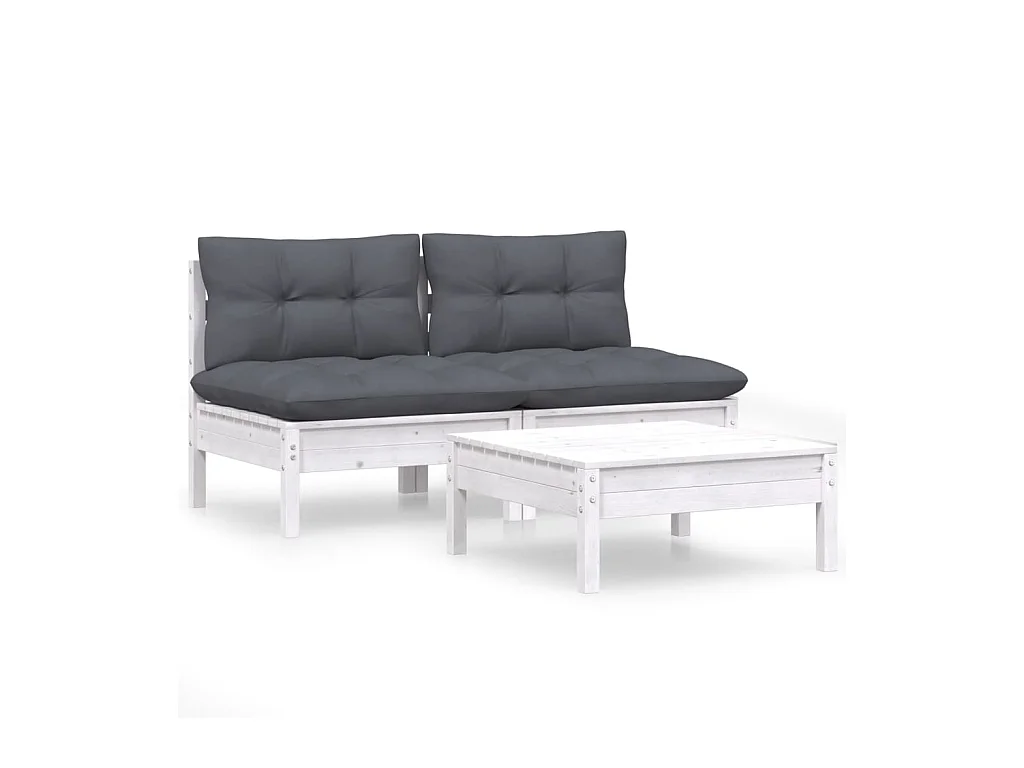 3-tlg. Garten-Sitzgruppe: Sofa + Tisch | Garten-Lounge-Set mit Anthrazit Kissen Kiefernholz -GKD489681
